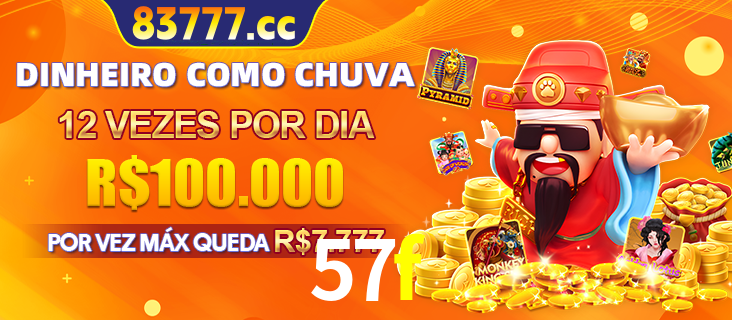 Banner do programa de recompensas Recomende para amigos do 57f, detalhando os bônus por convidar amigos, com prêmios que chegam a R$288.888.