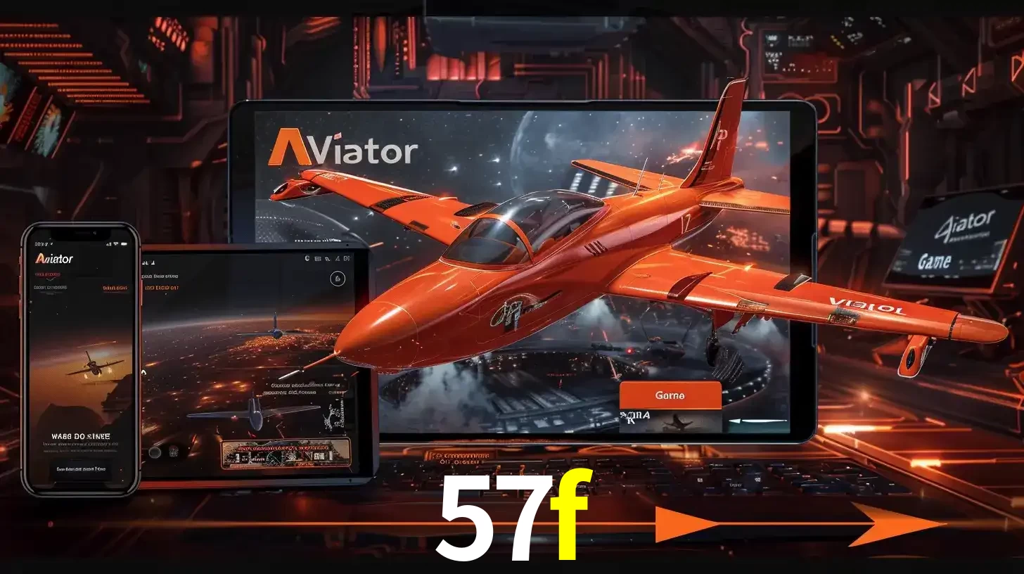 Apresentação tecnológica do jogo Aviator com um avião saindo da tela de um tablet, demonstrando a experiência imersiva em múltiplos dispositivos no 57f.
