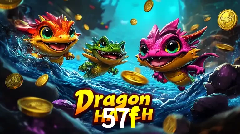 Arte promocional do jogo Dragon Hatch com três adoráveis dragões bebês nadando entre moedas de ouro, um dos slots mais divertidos para jogar no cassino 57f.