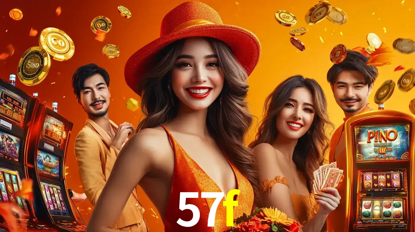 Grupo de amigos asiáticos sorrindo e se divertindo com máquinas de caça-níqueis em um ambiente festivo, celebrando suas vitórias nos jogos de cassino do 57f.