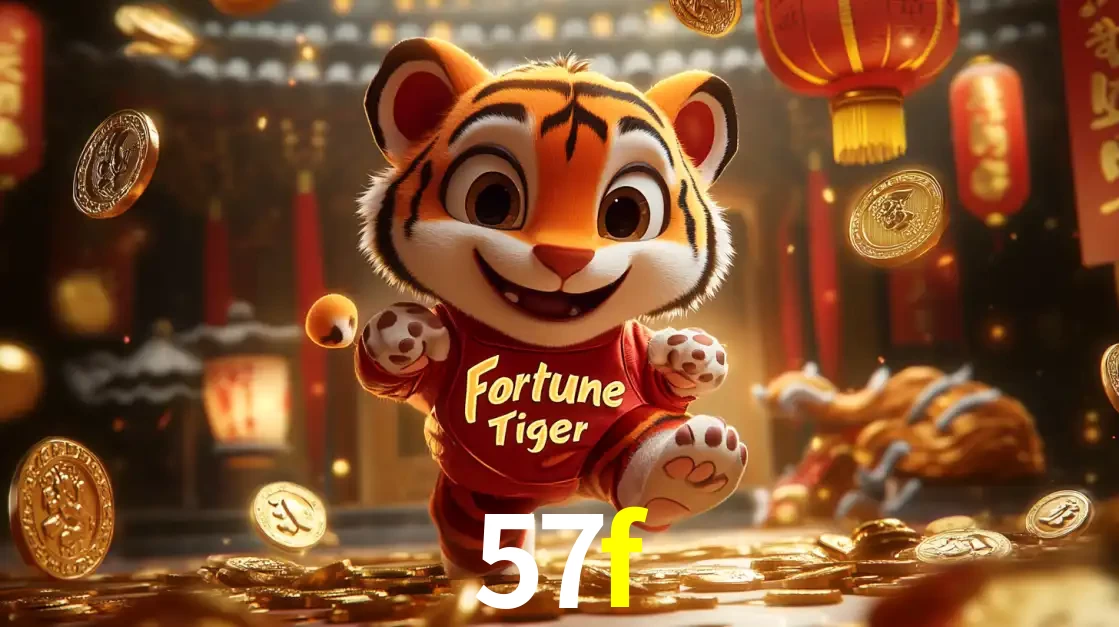O alegre personagem do Fortune Tiger correndo sobre um caminho de moedas de ouro, simbolizando os grandes prêmios e a diversão do popular jogo de slot do 57f.